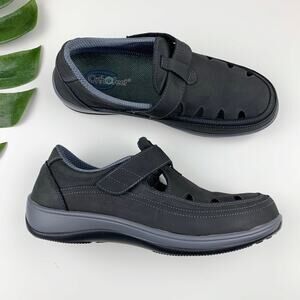 Orthofeet Serene Comfort Shoes Black Leather Orthopedic Sandals Women's 10.5 2E